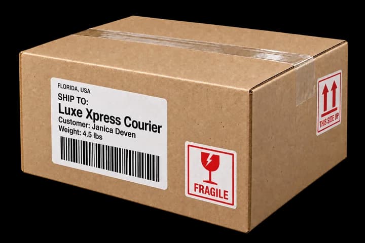 Florida shipping parcel addressed to Luxe Xpress Courier